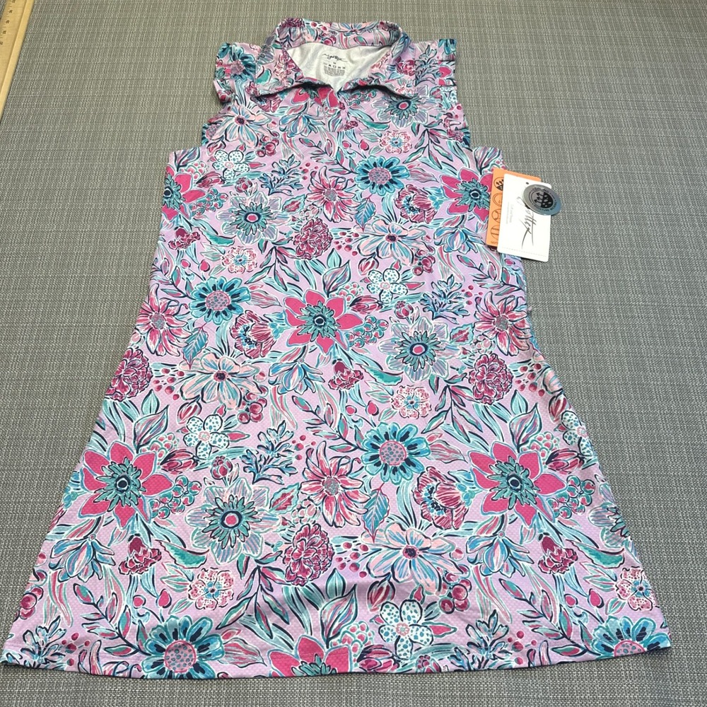 New Gottex Golf Dress Medium Floral Sleeveless Pink Blue Tennis Pickleball